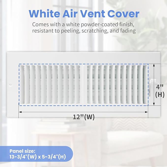 12 x 4 Inch [Duct Opening] Air Vent Covers for Wall or Ceiling - High Airflow 2 Way Steel Ventilation - Adjustable Wall/Ceiling Register, 13-3/4 Inch x 5-3/4 Inch [Overall Dimensions]