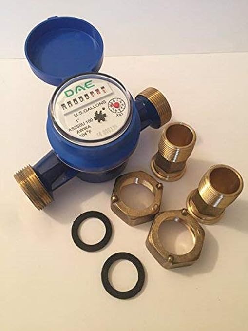 DAE AS250U-100 1" Water Meter, Measuring in Gallon + Couplings