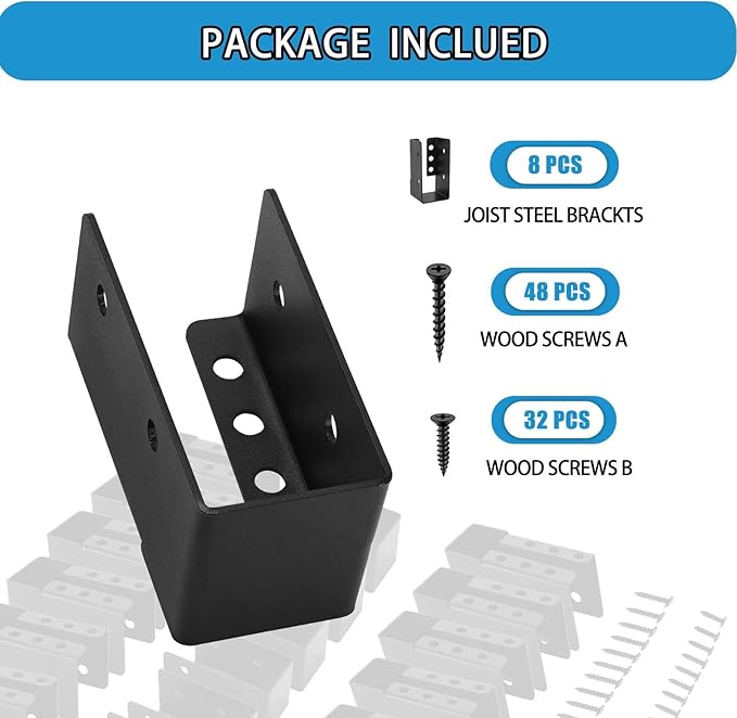 Concealed Joist Hanger 8PCS,2"x4" Joist Bracket,Framing Bracket,Railing Brackets,Q235B Steel Powder-Coated Joist Hanger Fit for Beam,Swing, Handrail,Fence