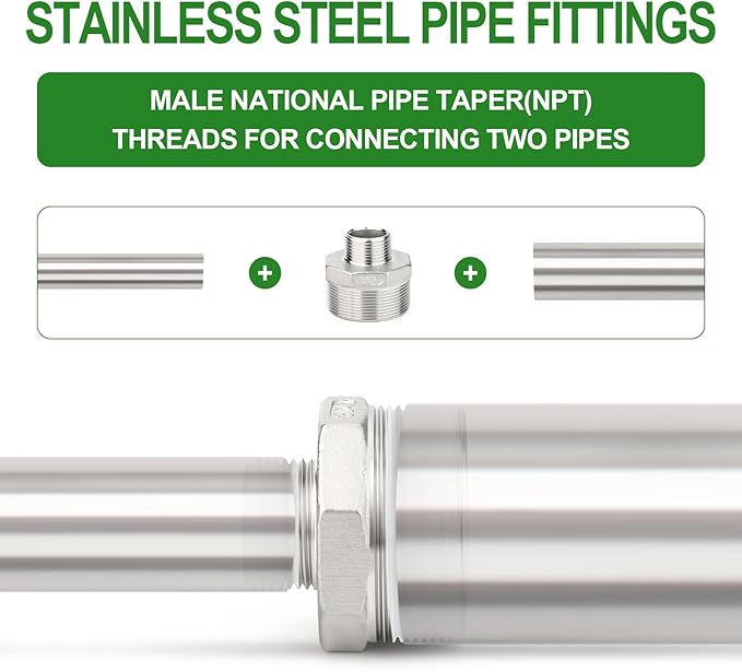 TAISHER 2PCS Cast 304 Stainless Steel Hex Nipple, Reducer Pipe Fitting 1-1/2" NPT Male x 1" NPT Male