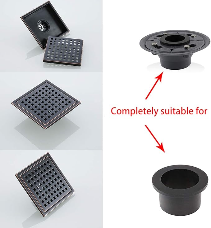 Oil Rubbed Bronze Shower Drain Square Shower Drain 6 inch SUS304 Stainless Steel Shower Floor Drain with Tile Insert Grate Removable
