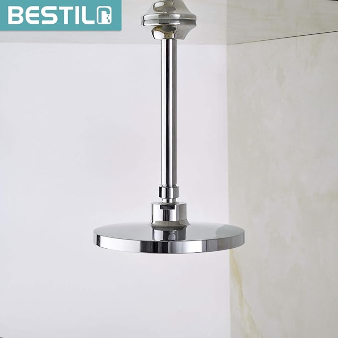 BESTILL 8 Inch Ceiling Mount Rain Shower Head Arm and Flange, Chrome