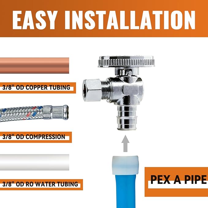 SUNGATOR 12-Pack Pex A Angle Stop Valve, 1/2" Pex A Expansion x 3/8" OD Compression, 1/4 Turn Chrome Plated Brass Shut Off Valve