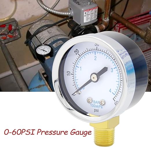 Pressure Gauge 0-60PSI 2" Dial Stainless Steel Case 1/4" NPT Male Brass Bottom Mount Universal Multifunctional
