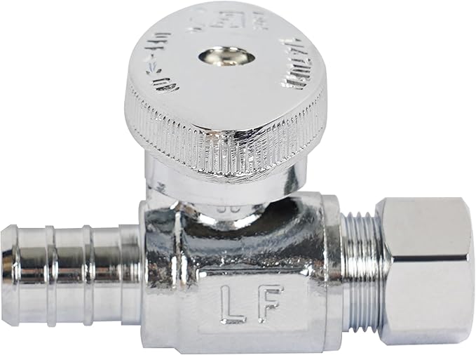 Hourleey 2 Pack Straight Stop Valve, Water Shut Off Valve 1/2" PEX x 3/8" OD Compression, Quarter Turn Chrome Plated Brass Valve for Faucets and Toilets