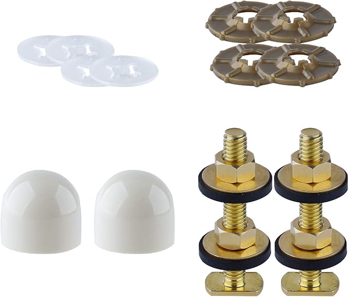 Hibbent Toilet Floor Bolts and Caps Set, Solid Brass Universal Toilet Bowl to Floor Bolts, with 4 Caps with Nuts/Washers, Heavy Duty Closet Bolt Set