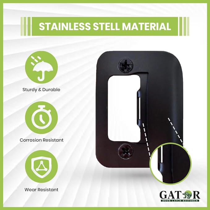 Gator Door Strike Plate with Screws, – 2-1/4" by 1-3/4" Universal Latch Restorer Alloy Steel Lock Hardware for Interior and Exterior Doors, Replacement Door Latch Plate | Oil Rubbed Bronze 4-Pack
