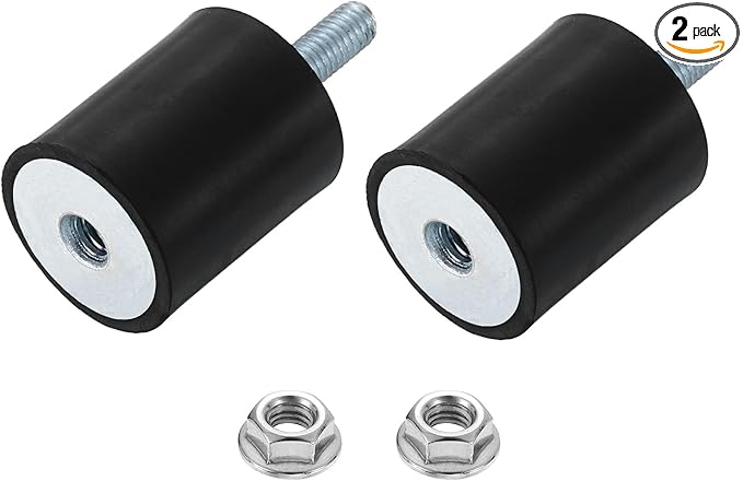 uxcell M6 Rubber Mounts, 2Pcs 25x30mm(DxH) Rubber Cylindrical Anti Vibration Isolator Shock Absorber with Lock Nut for Car Bobbin Generator Air Compressors