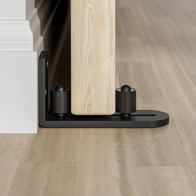 1 PC Sliding Barn Door Bottom Floor Guide, Wall Mounted Roller Guides Ball Bearings Adjustable Stay Roller, Flat Bottom Design Style, Black