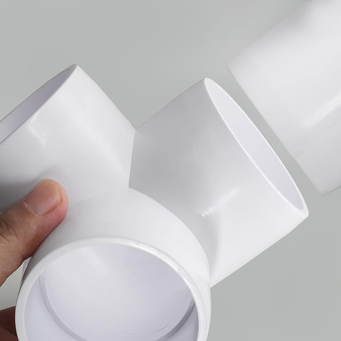3 Way PVC Pipe Fittings 2 Inch, Zernmiarder White PVC Elbow Corner Side Outlet Tee Fitting, SCH40 Furniture Grade Pipe Connectors - Fits 2" Polyvinyl Chloride Pipes, 4 Pieces