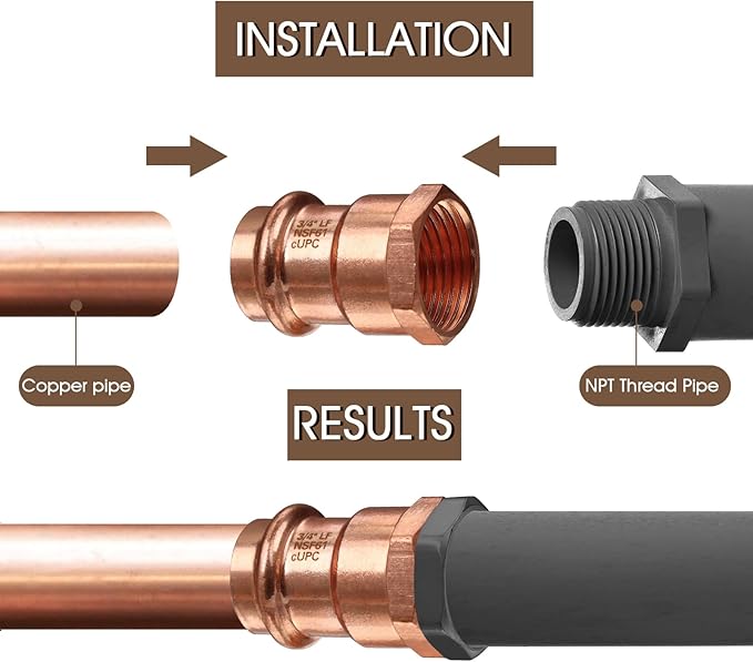 12PCS Copper Press Female Adapter,Plumbing 3/4”Copper Press Fittings x 3/4” Female NPT Coppers Press Adapter Pressure Coppers Fitting,3/4”Female NPT x Press LF Press Adapter Fittings