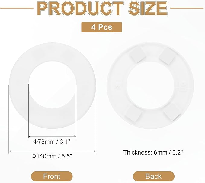 PATIKIL Wall Split Flange 140mm / 5.5" OD, 4 Pcs Round Escutcheon Plate Cover PPR Plumbing Cover Plates with Self-Adhesive Tape for 78mm / 3.1" Dia Water Pipe Faucet, White