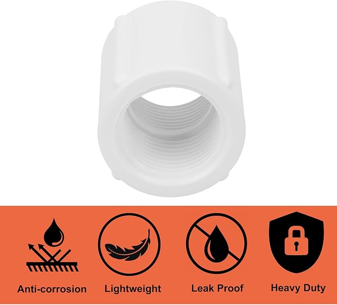 10Pack 3/4" Double Female Thread PVC Pipe Coupling Adapter Pipe Fitting Connector (F x F) SCH40 3/4Inch PVC Female Threaded Pipe Coupling for Sprinkler,Irrigation,Swimming Pools