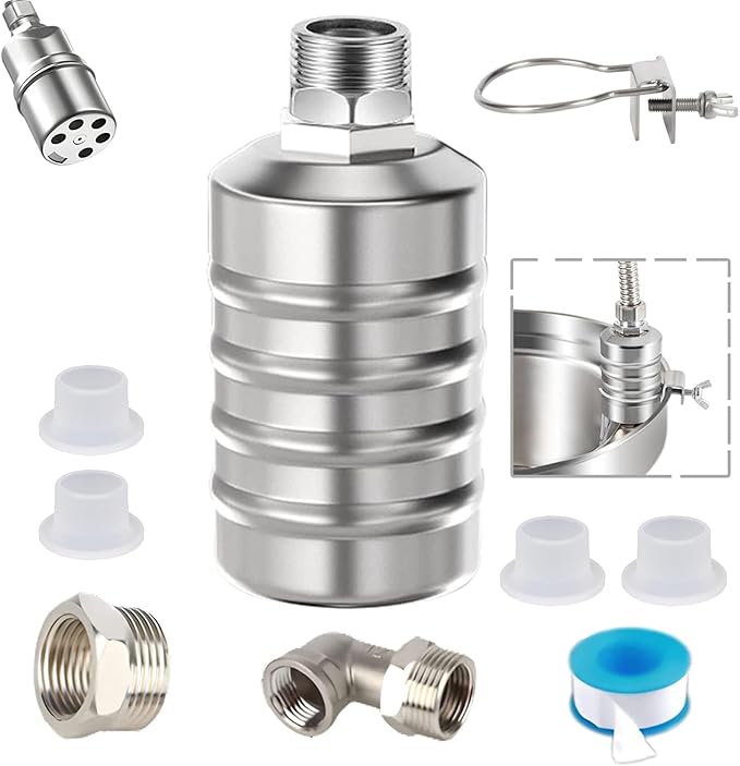 Auto Water Level Control Float Valve 1/2" 3/4" - 304 Stainless Steel, No Pump Needed for Water Tanks, Fish Ponds, Livestock Troughs, Hydroponics, Pool (Top/Side Entry, High Pressure)