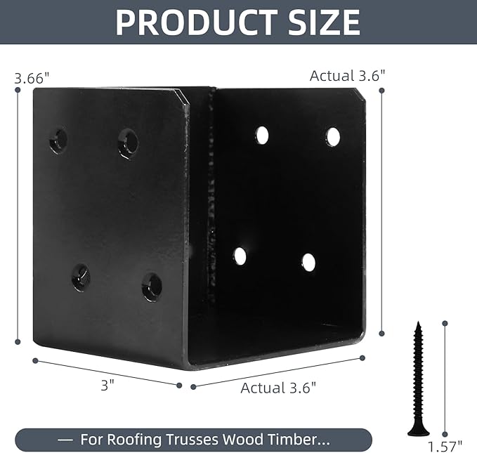 4 Pcs Deck Railing Brackets Connectors for 4"x4", 4"x6" Railing Wood Post, Heavy Duty Mounting Joist Hanger Brackets with Screws, Black