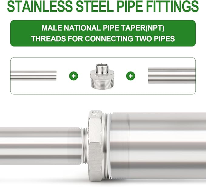 TAISHER 2PCS Cast 304 Stainless Steel Hex Nipple, Reducer Pipe Fitting 1-1/4" NPT Male x 1/2" NPT Male