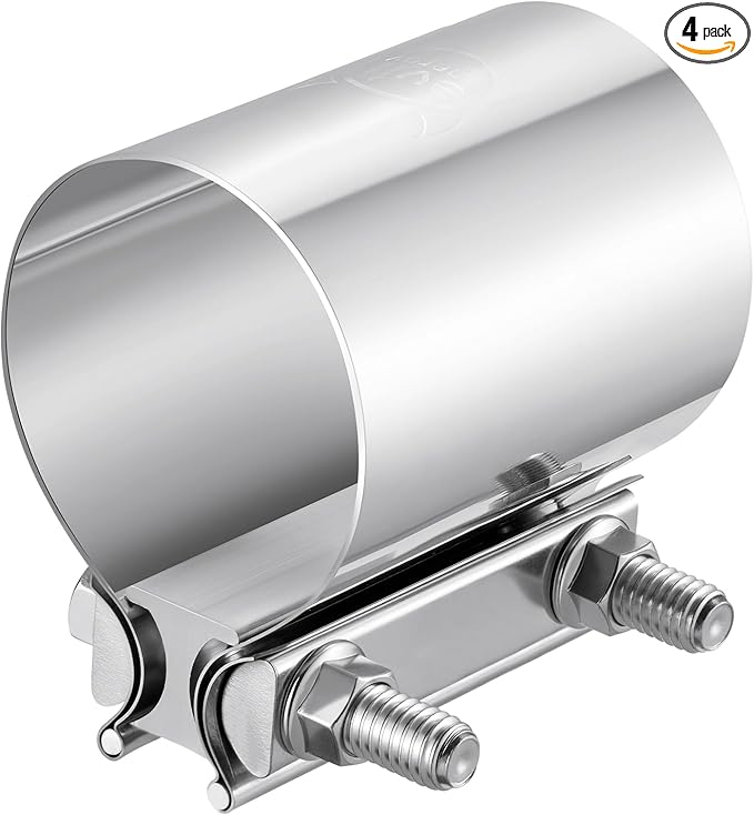 EVIL ENERGY 2.5 Inch Exhaust Clamp,2 1/2" Butt Joint Band Clamp Sleeve Coupler Stainless Steel for Pipes,Mufflers,Catalytic Converters 4PCS