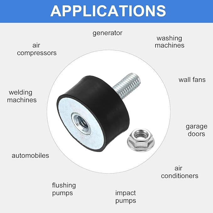 uxcell M10 Rubber Mounts, 1Pcs 39x20mm(DxH) Rubber Cylindrical Anti Vibration Isolator Shock Absorber with Lock Nut for Car Bobbin Generator Air Compressors