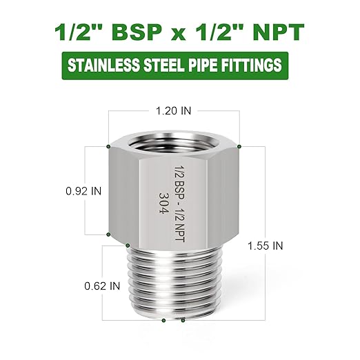 TAISHER 5PCS Forging of 304 Stainless Steel Fitting, Reducer Adapter, 1/2" NPT Male x 1/2" G Thread (BSP) Female