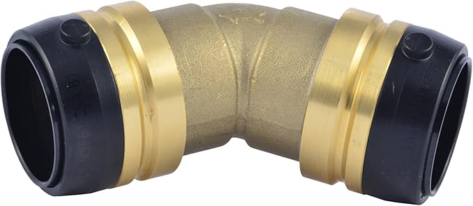SharkBite 1-1/4 x 1-1/4 Inch 45 Degree Elbow, Push-to-Connect Brass Plumbing Fitting, UXL0535