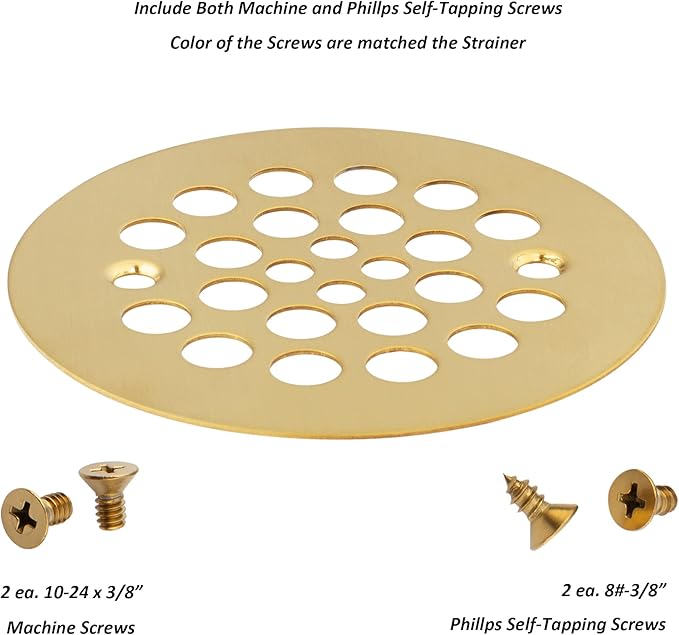 Artiwell 4-1/4“ Shower Strainer Drain Trim Set, Screw-in Shower Strainer Drain Cover, Plastic-Oddities Style Replacement Strainer Grid,Machine & Self-Tapping Screws Included (Brushed Gold)