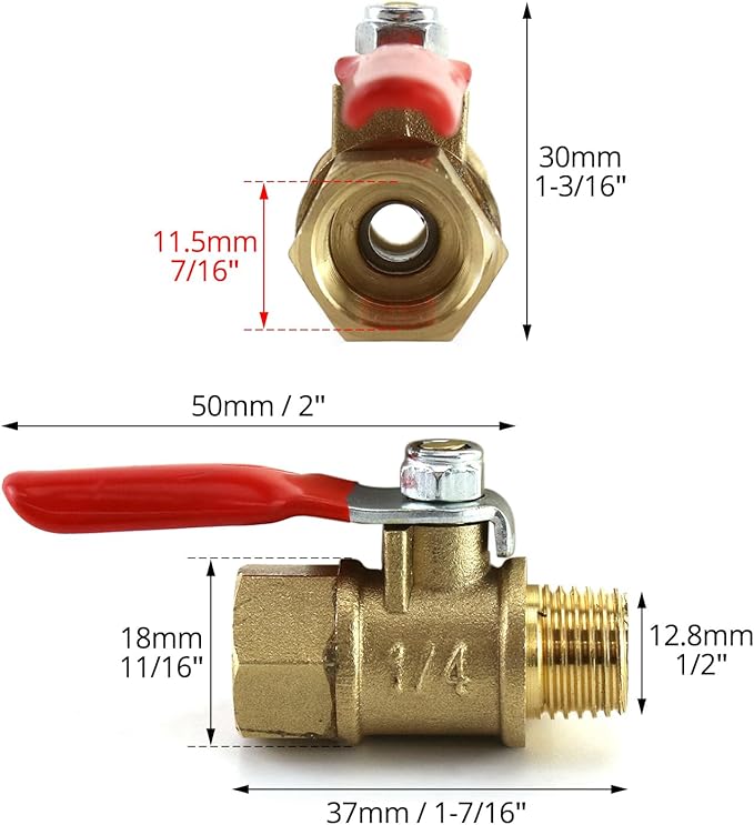 QWORK Ball Valve 10 Pack, 1/4" Heavy Duty Brass Ball Valve Shut Off Switch, 1/4" Male x Female NPT Thread Pipe Fitting Air Compressor Shut Off Valve