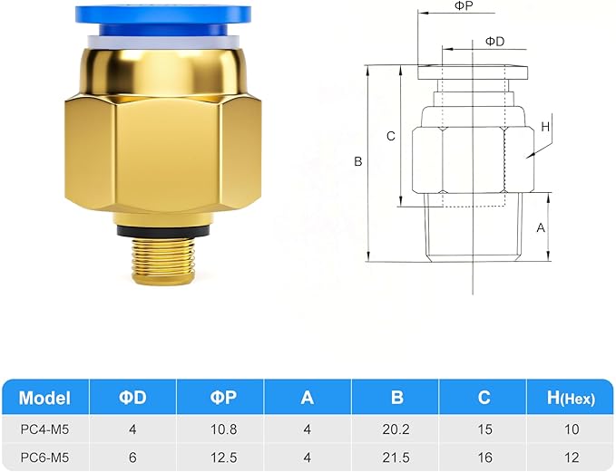 TAILONZ PNEUMATIC Blue Straight 4mm Tube OD x M5 Thread Push to Connect Fitting with Sealing Ring PC4-M5 (Pack of 10)