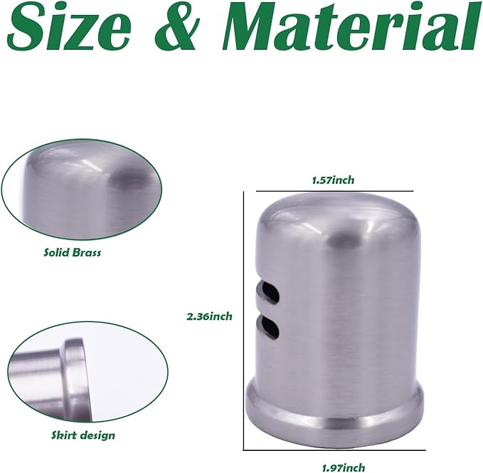 1-5/8" cap diameter 2-1/4 Dishwasher Solid Brass Air Gap Cap Only, Replacement for air gap dishwasher Air Gap Cover Fits Most Air Gap Bodies (Silver)