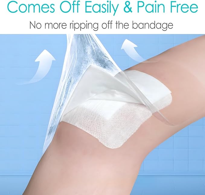 8"x8" Waterproof Shower Cover Incision Bandages for Large Wound with No Glue On The Center Adhesive Transparent Shower Protector Post Surgical Water Barrier Guard Pack of 25