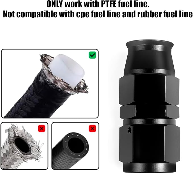 10AN PTFE Hose End Fitting Straight Swivel Only for PTFE Hose Aluminum Black 4PCS