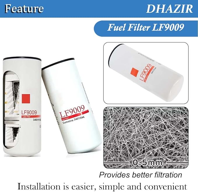 LF9009 Fuel Filter Oil Filter Compatible With Replaces Cummins Fit For 3401544 XLF75000 AT193242 1216400561 Fit For Cummins ISC 8.3L ISL 9.0L ISM N14QSL 9.0L NTA 855 M11 Diesel Engine