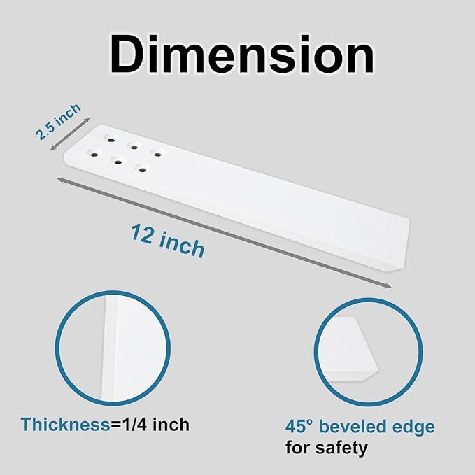 Countertop Support Bracket 3 Pack 12" Lx 2.5" W Hidden White Knee Wall Support Countertop Bracket 3/8" Thick Heavy Duty for Quartz/Granite/Wood/Concret Countertops Screws Included