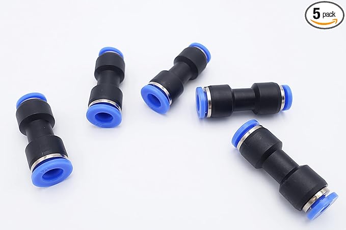 Push to Connect Fitting 1/4" Tube OD x 1/8" Tube OD Reducer, Pneumatic Air Water Straight Union Two Way Connector/Coupler (Pack of 5)