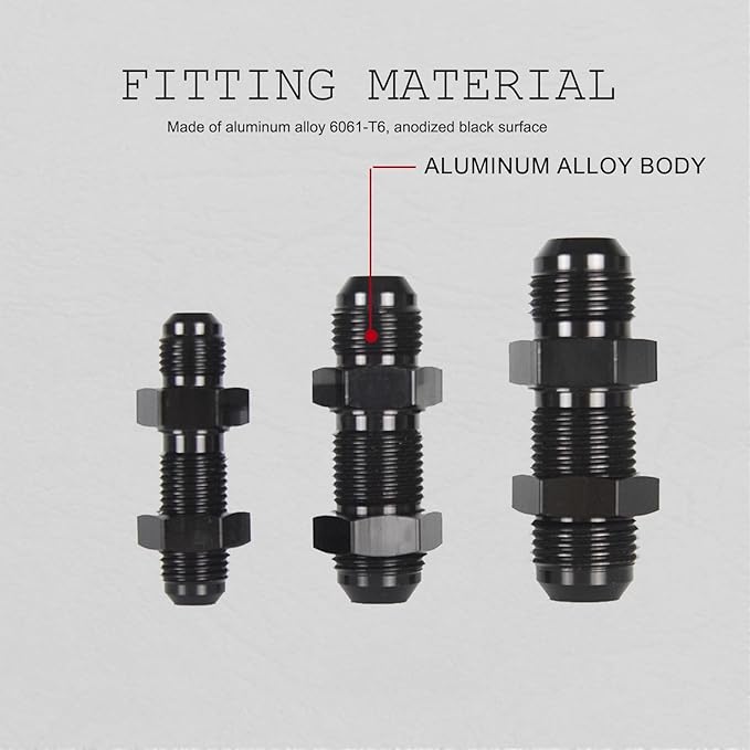 6AN Male Flare Straight Bulkhead Fitting Adapter with 6AN Nut Aluminum Black