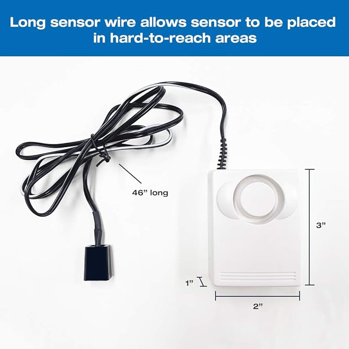 iSpring WD01 Wired Water Leak Detector with 46" Sensor Cable, 110dB Alarm, Leak Alert System for Home, Basement, Sink, Water Heater, Laundry, and RO Filters