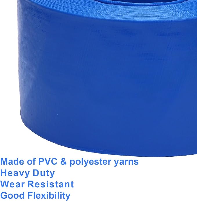 Lay-Flat Pool Backwash Hose - 4" x 50Ft Reinforced Heavy Duty PVC Discharge Hose Weather-Proof Vinyl Pool Drain Hose for Water Transfer with 2 clamps