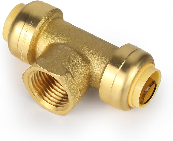 (5 Pack) EFIELD Female Tee 1/2"x1/2"x1/2" Push Fit Female Plumbing Tee,Brass Fitting No Lead For Copper Pex CPVC,(PF219-5PCS)