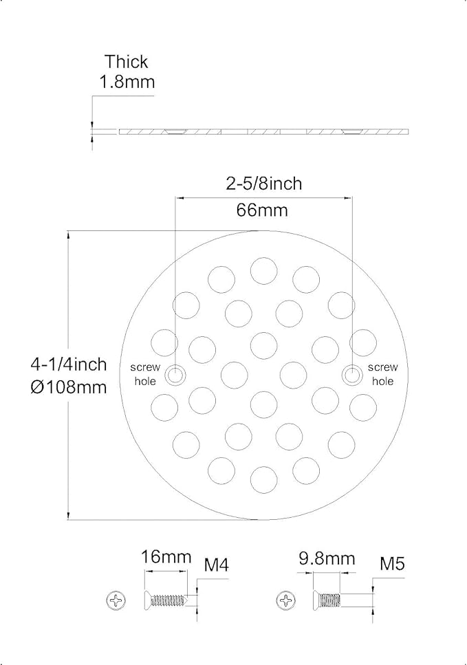 4-1/4 Inch Screw-in Round Floor Drain Cover Replacement Shower Drainer Grates (Brushed Golden)