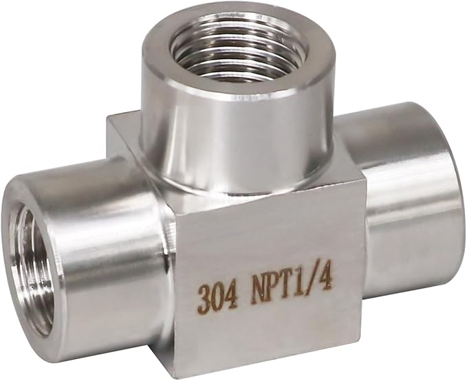 tee pipe fitting stainless steel NPT 1/4 female 3 ways T adapter, water pipe three way tee connector, heavy duty 4350 psi