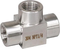 tee pipe fitting stainless steel NPT 1/4 female 3 ways T adapter, water pipe three way tee connector, heavy duty 4350 psi