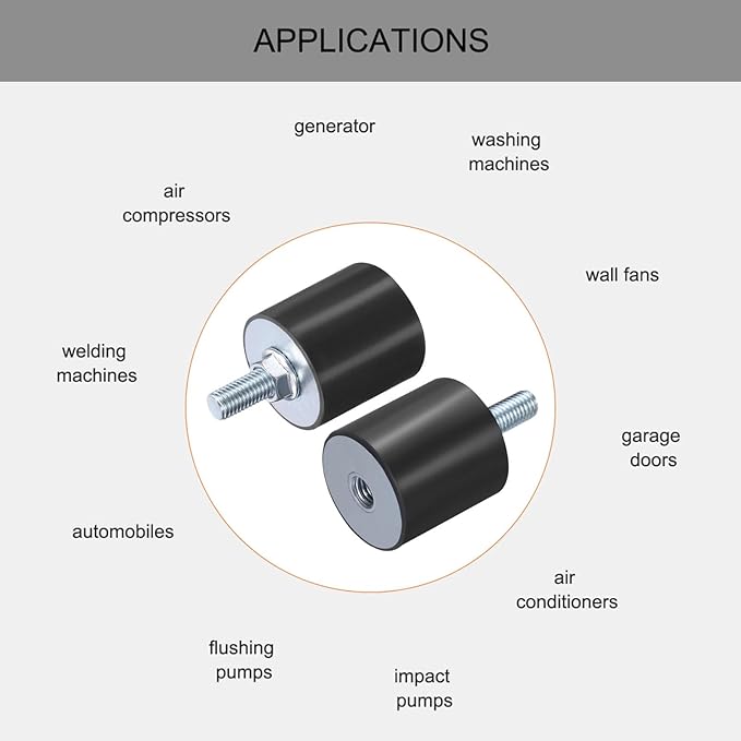 uxcell 6pcs M10x28mm Rubber Isolator Mounts with Studs 40x40mm Male Female Vibration Shock Absorber Zinc Plated Cylindrical Thread Mounts Anti Vibration Isolators with 6pcs M10 Lock Nuts