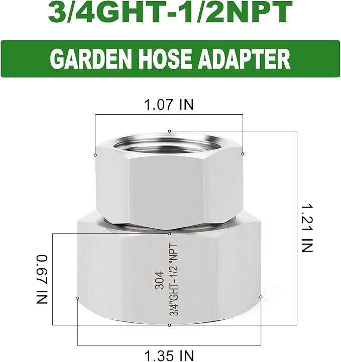 TAISHER 5PCS 304 Stainless Steel Garden Hose Adapter, 3/4" GHT Female x 1/2" NPT Female Garden Hose Connector with Washers