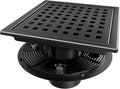 Square Shower Drain, Black Shower Drain 6 inch with Flange and Removeable Grate Cover, AISI 304 Stainless Steel Matte Black Shower Floor Drain with Hair Catcher and Flange