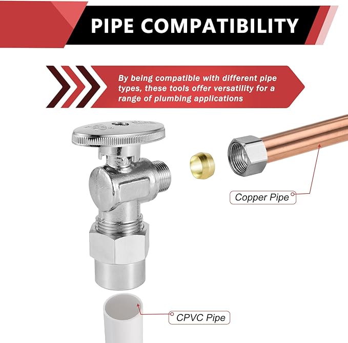 (Pack of 5) EFIELD 1/4 Turn Angle Stop Valve 3/8" OD Compression X 1/2" CPVC Pipe Connection, Chrome Plated Brass,(VALVE070-5PCS)