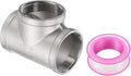 uxcell 304 Stainless Steel Tee Pipe Fittings G2" Female Tee Adapter 3 Way t Shaped Cast Pipe Fitting Connector with Seal Tape for Plumbing Drainage Pipes Heating Systems