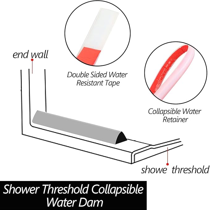 Raycity Collapsible Shower Threshold Water Dam Barrier,Shower Door and Kitchen Water Strip Dam Shower Guard for Dry And Wet Separation Caulk Seal Strip Edge Trim(98Inches/Transparent)