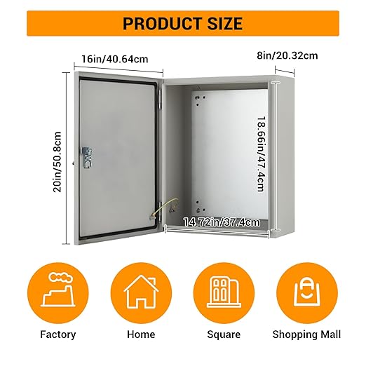 Outdoor Electrical Box, 20"x16"x8" NEMA 4X Steel Enclosure, IP67 Waterproof & Dustproof, Lockable Electrical Junction Box with Mounting Plate and 2 Keys, Indoor and Outdoor Use