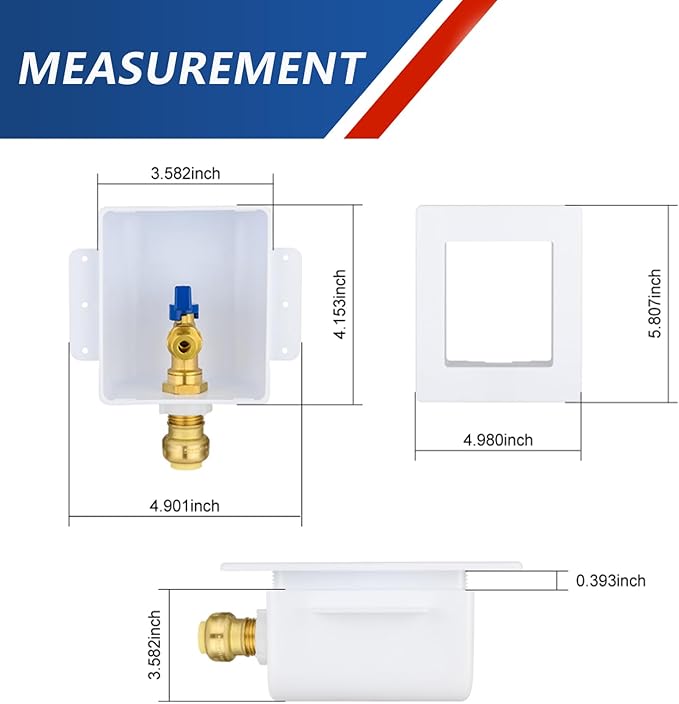 Ice Maker Outlet Box,1/2 Inch Push-fit Inlet and 1/4 Inch OD Compression Outlet Connection, Icemaker Box with Installed 1/4-Turn Ball Valve