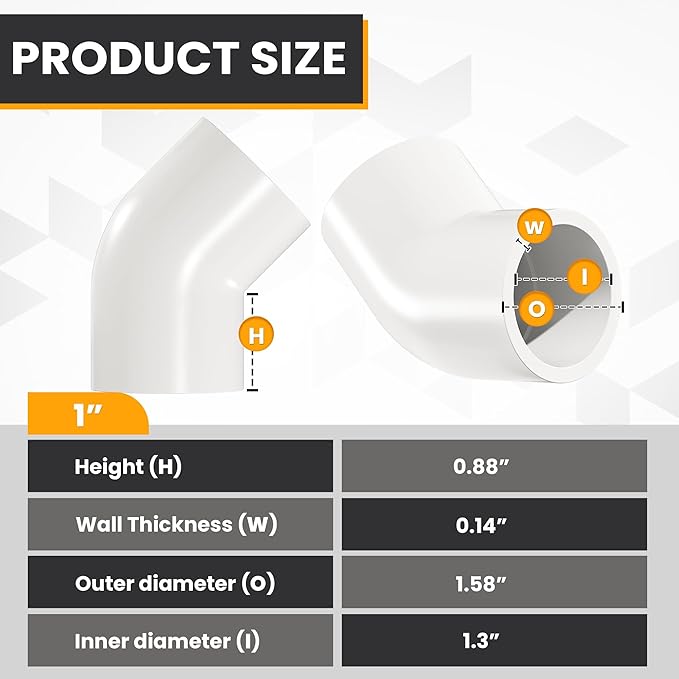 1" 20 Pcs 45° Elbow Pipe Fittings (Socket x Socket), Heavy Duty 2 Way Right Angle Pipe Fitting for DIY Creations, Schedule 40 PVC Coupling Adapter.