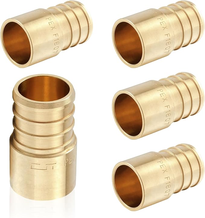 (5-Pack) PEX Fittings, Pex 1"x3/4" Female Sweat Copper Adapter, Brass Crimp Fittings, for PEX Tubing Pipe Plumbing, ASTM F1807
